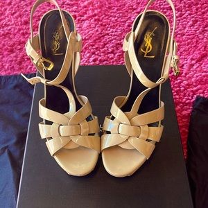 Saint Laurent Nude Patent Leather Strappy Heels